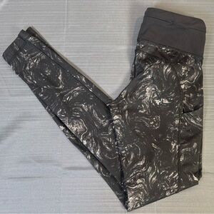 Lululemon Speed Tight Run Leggings Black Marble Print Zipper Pocket